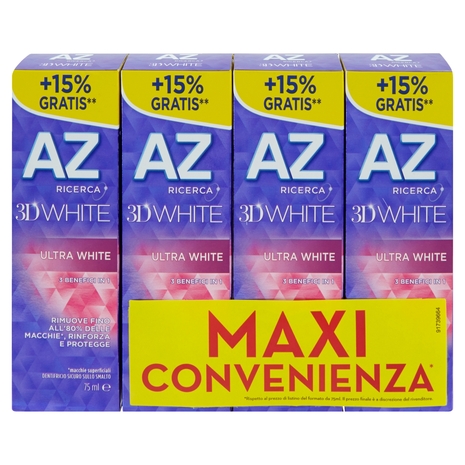 AZ Ricerca Dentifricio 3D White Ultra White 4 x 65 ml+10ml